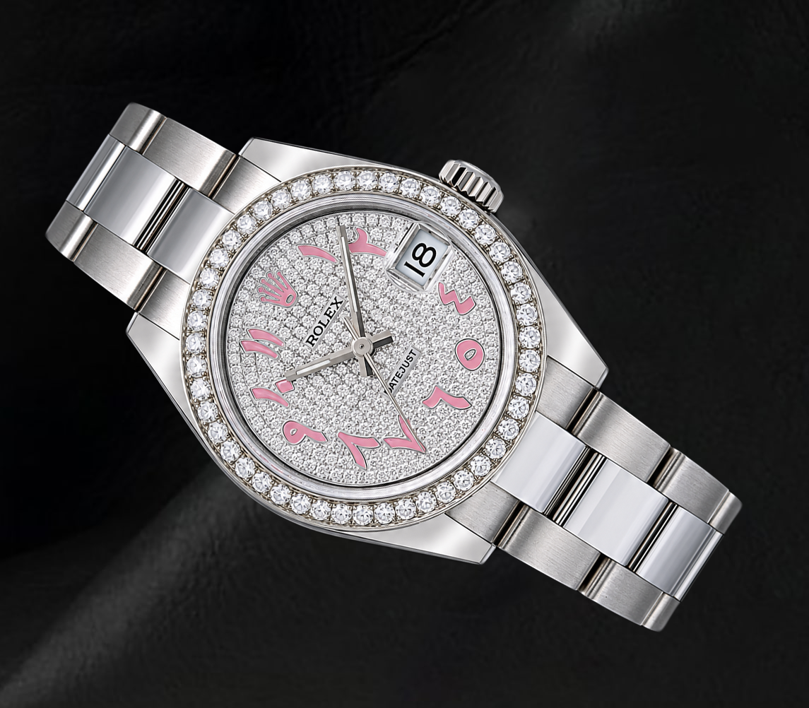 Rolex Datejust 178240 31 mm Edelstahl Uhr mit diamantbesetztem rosa ostarabischem Zifferblatt