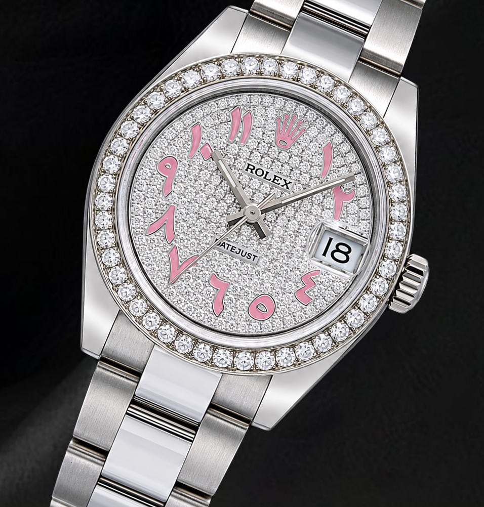 Rolex Datejust 178240 31 mm Edelstahl Uhr mit diamantbesetztem rosa ostarabischem Zifferblatt