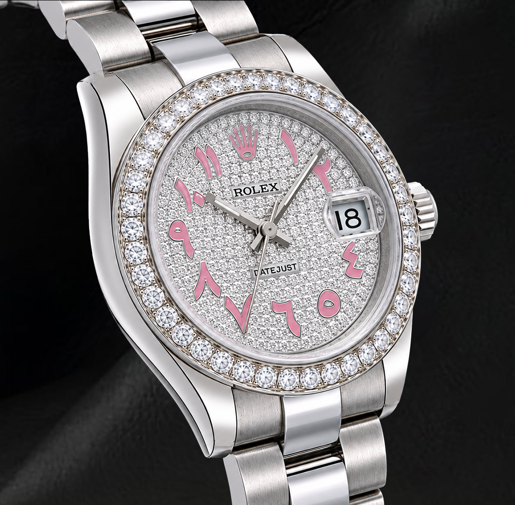 Rolex Datejust 178240 31 mm Edelstahl Uhr mit diamantbesetztem rosa ostarabischem Zifferblatt