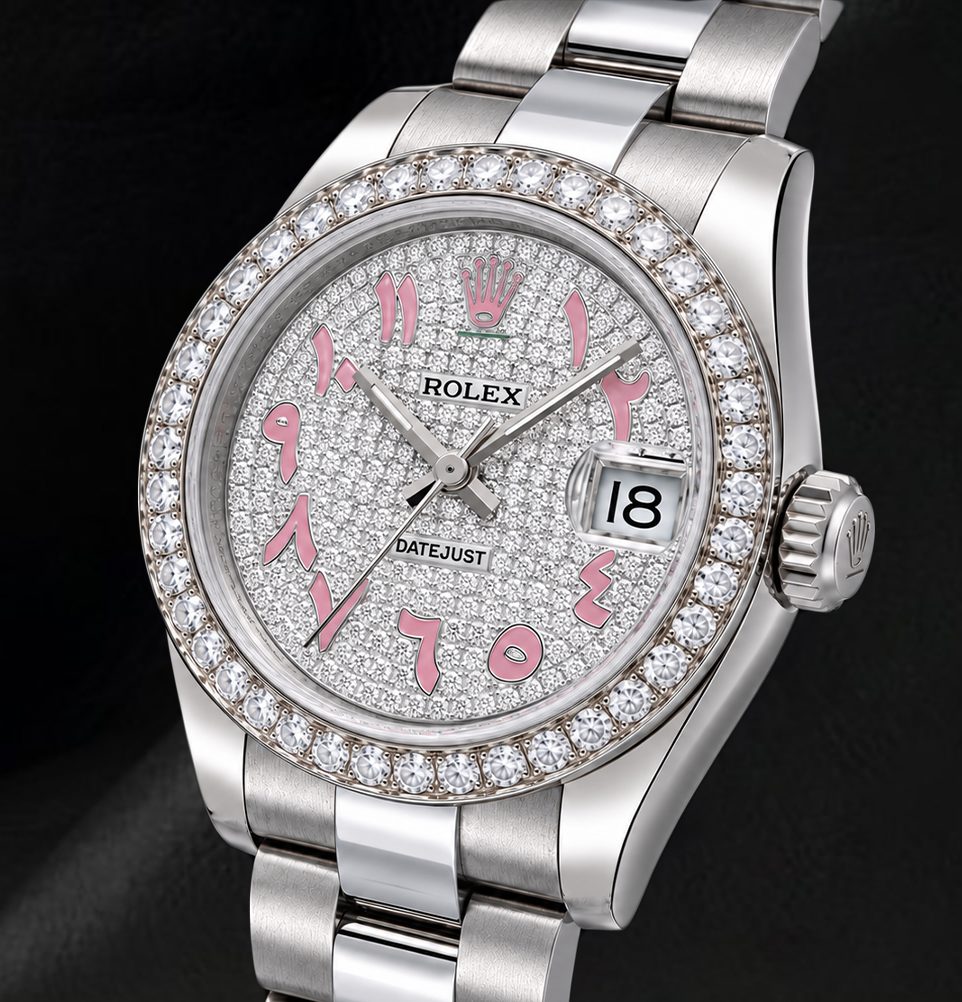 Rolex Datejust 178240 31 mm Edelstahl Uhr mit diamantbesetztem rosa ostarabischem Zifferblatt