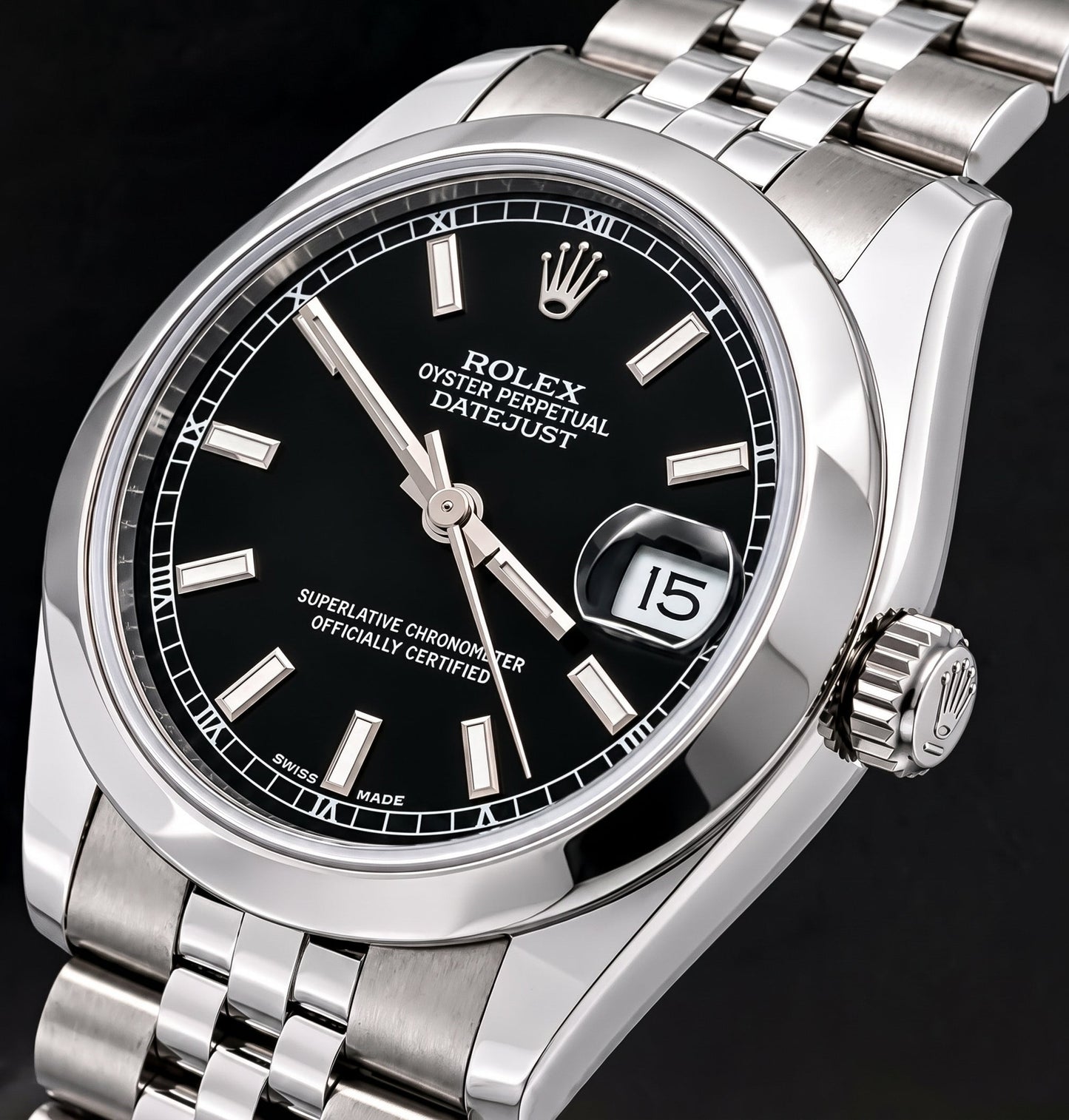 Rolex Datejust 178240 Schwarzes Zifferblatt mit Leuchtmasse 31 mm Edelstahluhr