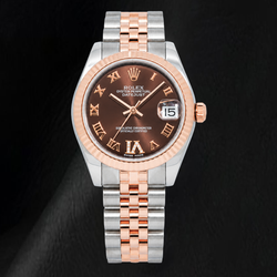 Rolex Datejust 178271 31 mm Uhr, schokoladenbraunes Diamantzifferblatt mit römischen Ziffern, Bicolor Jubilé-Armband