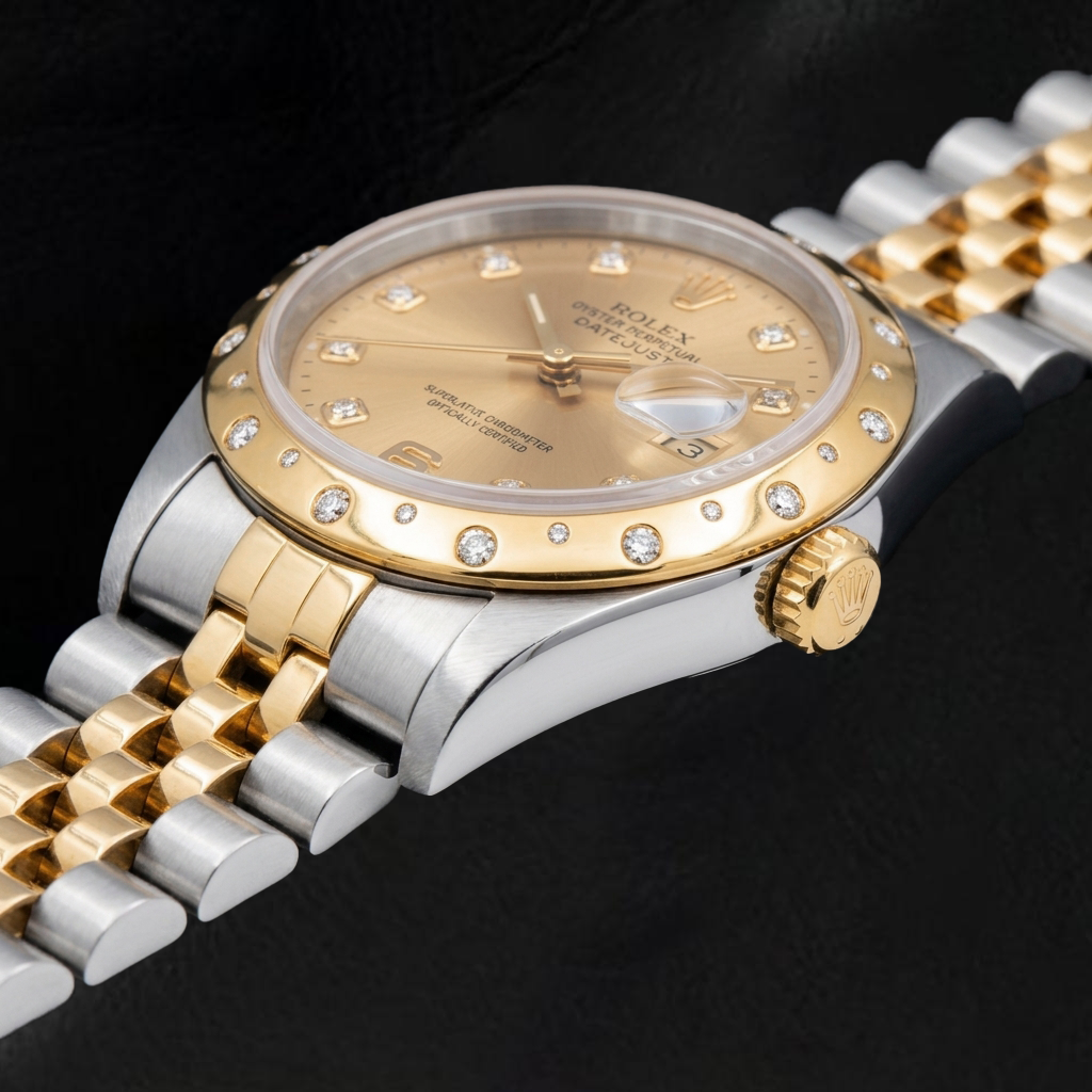 Rolex Datejust 178341 31 mm Champagnerfarbenes Zifferblatt mit Blumenmotiv Bicolor Gelbgold Jubilé-Armband Uhr