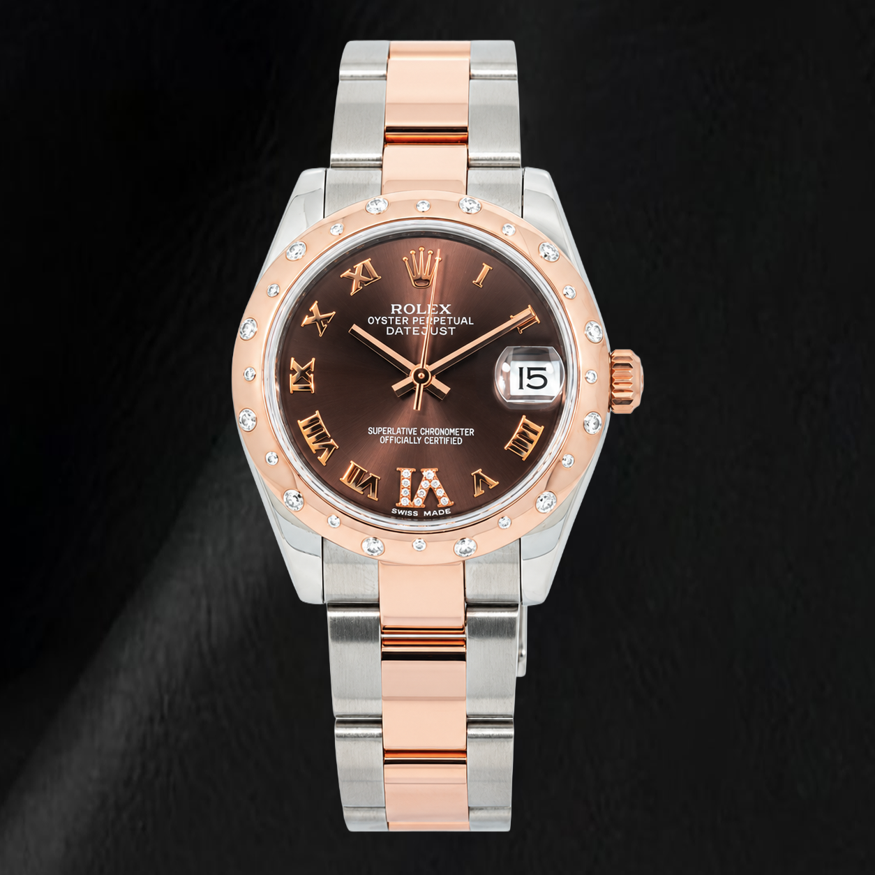 Rolex Datejust 178341 31 mm Bicolor-Armbanduhr mit schokoladenfarbenem Diamantzifferblatt und römischen Ziffern