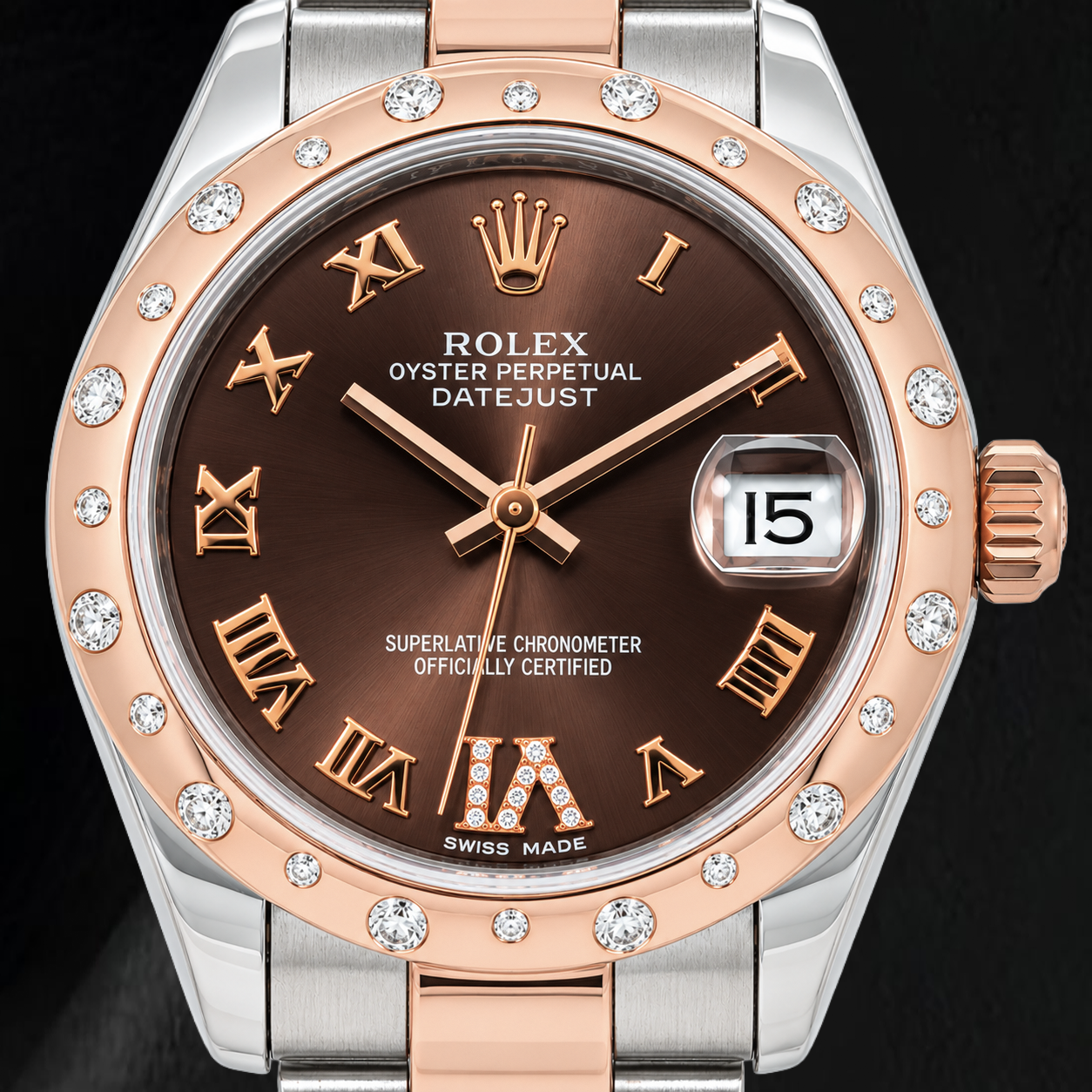 Rolex Datejust 178341 31 mm Bicolor-Armbanduhr mit schokoladenfarbenem Diamantzifferblatt und römischen Ziffern