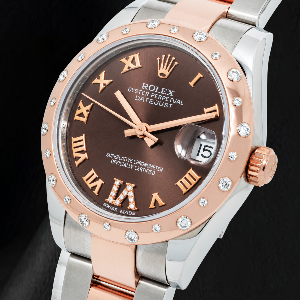 Rolex Datejust 178341 31 mm Bicolor-Armbanduhr mit schokoladenfarbenem Diamantzifferblatt und römischen Ziffern