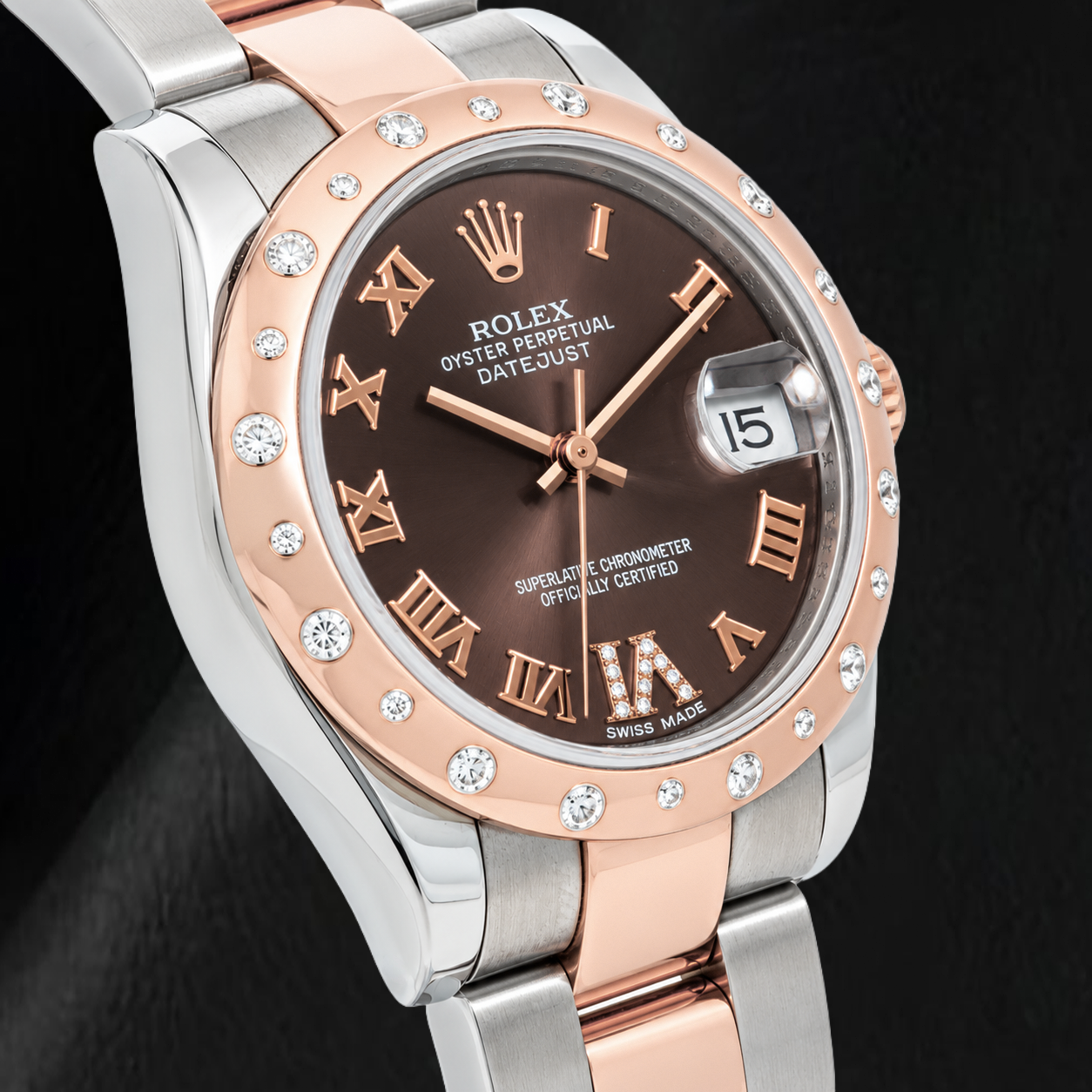 Rolex Datejust 178341 31 mm Bicolor-Armbanduhr mit schokoladenfarbenem Diamantzifferblatt und römischen Ziffern