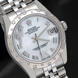 Rolex Datejust 178344 31 mm Uhr aus Edelstahl, Jubilé-Armband, weißes Perlmutt-Zifferblatt mit römischen Ziffern
