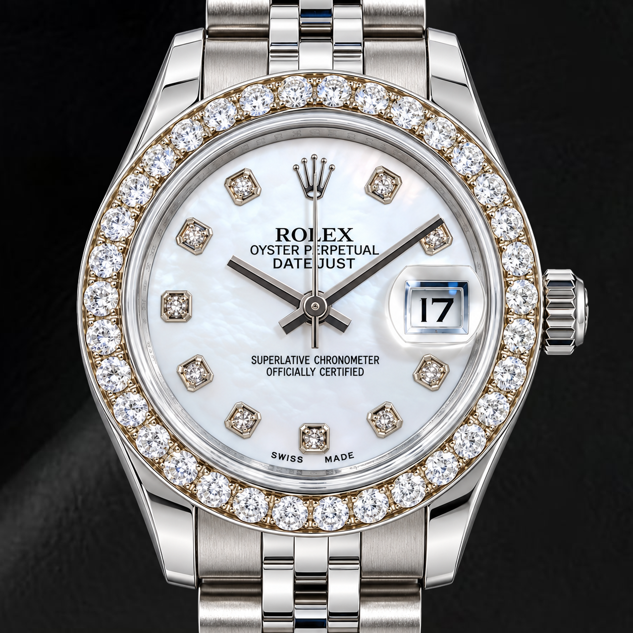 Rolex Datejust 179160 26 mm Edelstahluhr mit weißem Perlmutt-Diamantzifferblatt