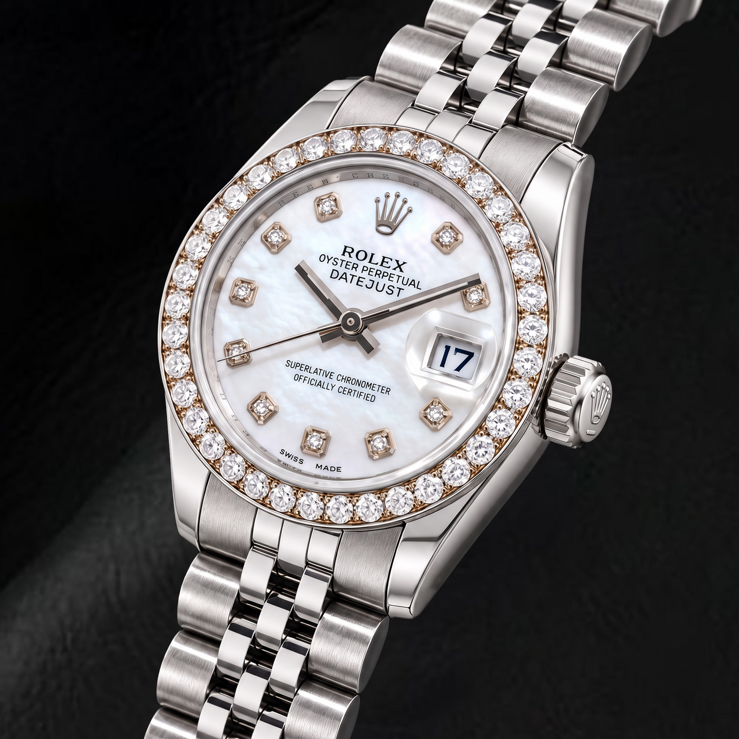 Rolex Datejust 179160 26 mm Edelstahluhr mit weißem Perlmutt-Diamantzifferblatt