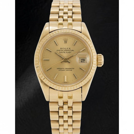 Rolex Datejust 26 mm Champagner Stabzifferblatt Gelbgold Damenuhr
