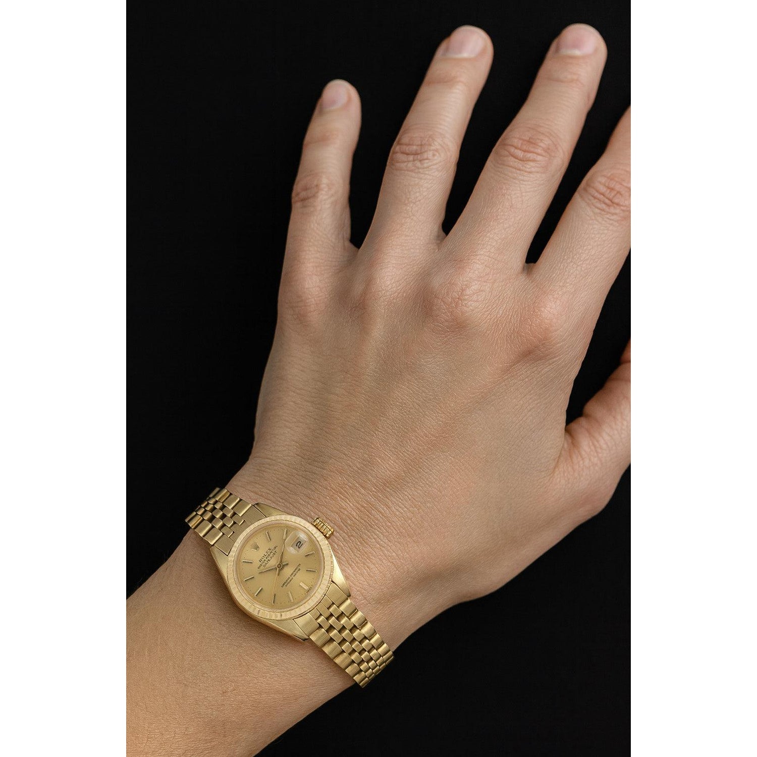 Rolex Datejust 26 mm Champagner Stabzifferblatt Gelbgold Damenuhr P4