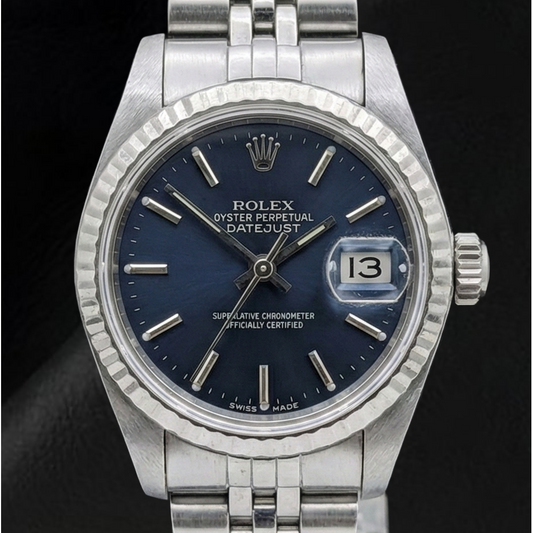 Rolex Datejust 26 mm Damenuhr aus Edelstahl mit schwarzem Zifferblatt