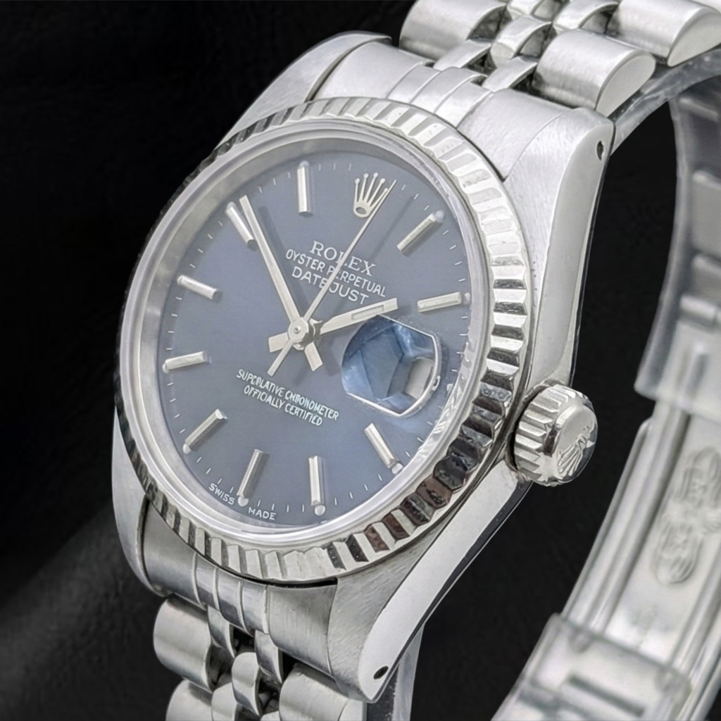 Rolex Datejust 26 mm Damenuhr aus Edelstahl mit schwarzem Zifferblatt