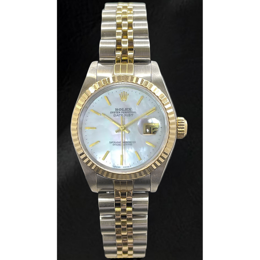 Rolex Datejust 26 mm Damenuhr mit Perlmutt-Stabzifferblatt und zweifarbigem Zifferblatt