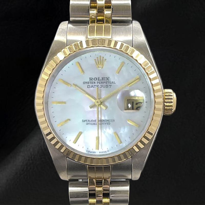 Rolex Datejust 26 mm Damenuhr mit Perlmutt-Stabzifferblatt und zweifarbigem Zifferblatt