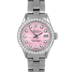 Rolex Datejust 26 mm Damenuhr mit rosa Perlmutt-Diamant-Zifferblatt und Edelstahl-Oyster-Armband