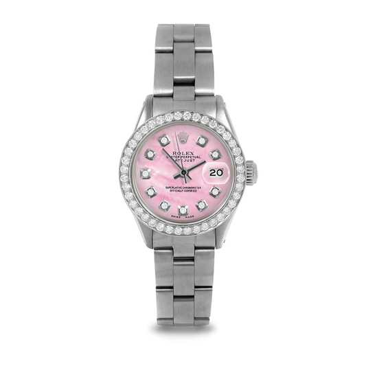 Rolex Datejust 26 mm Damenuhr mit rosa Perlmutt-Diamant-Zifferblatt und Edelstahl-Oyster-Armband
