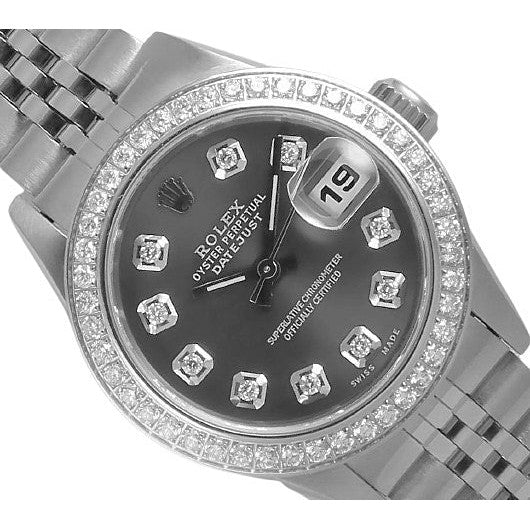 Rolex Datejust 26 mm Edelstahluhr mit grauem Diamant-Zifferblatt