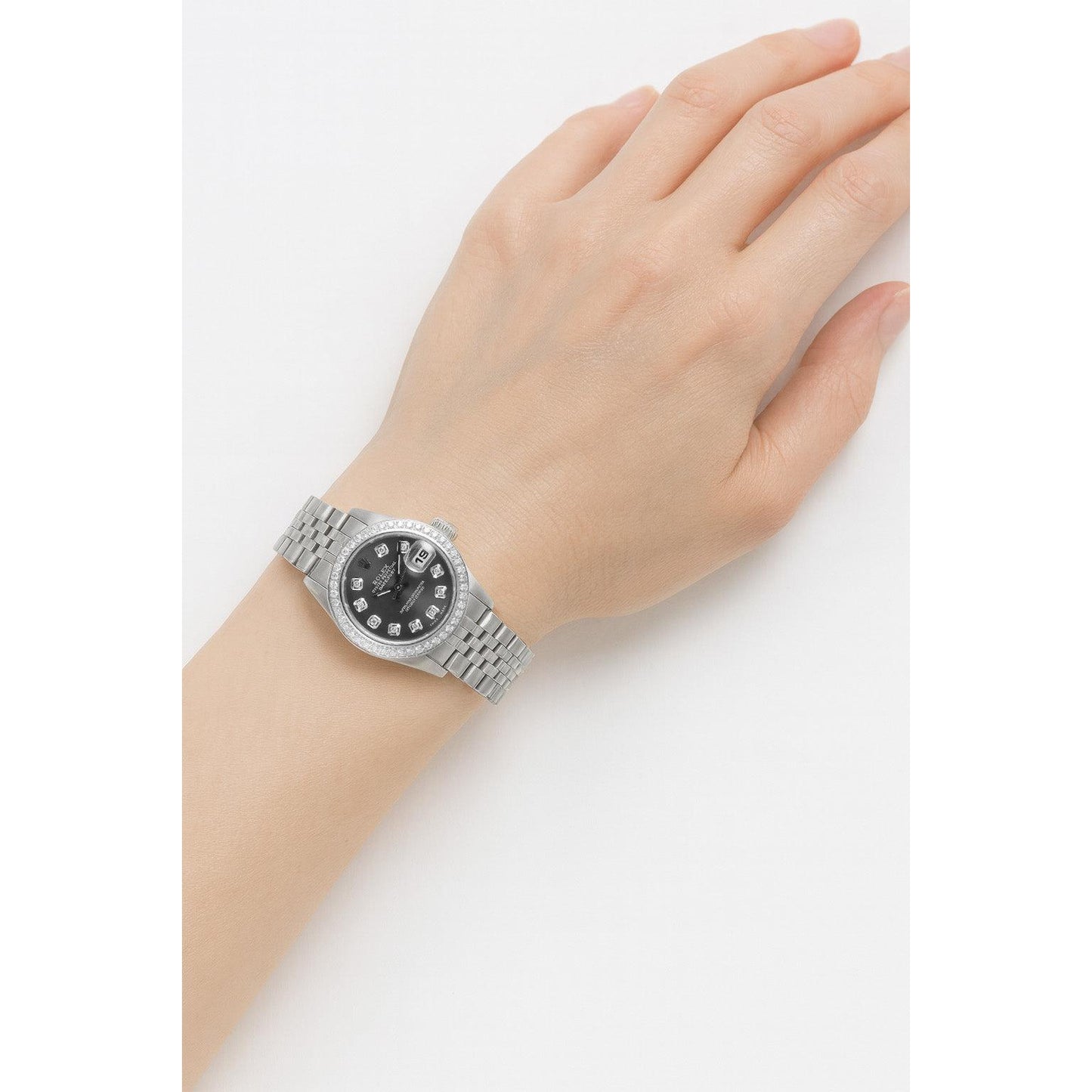Rolex Datejust 26 mm Edelstahluhr mit grauem Diamant-Zifferblatt P1