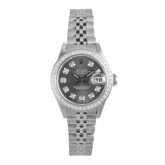 Rolex Datejust 26 mm Edelstahluhr mit grauem Diamant-Zifferblatt