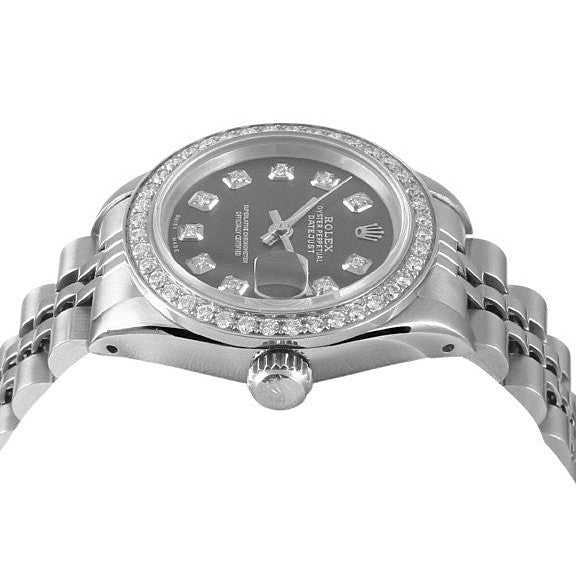 Rolex Datejust 26 mm Edelstahluhr mit grauem Diamant-Zifferblatt