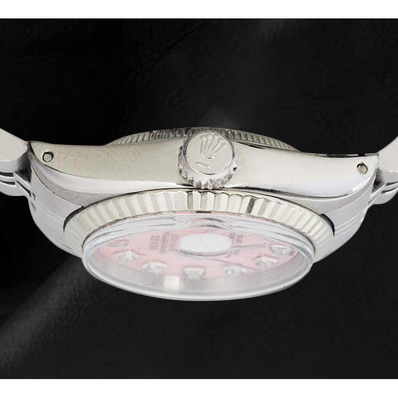 Rolex Datejust 26 mm Edelstahluhr mit rosa Perlmutt-Diamant-Zifferblatt