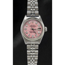 Rolex Datejust 26 mm Edelstahluhr mit rosa Perlmutt-Diamant-Zifferblatt