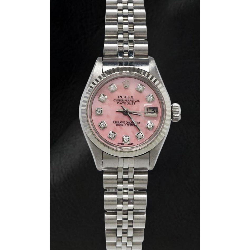 Rolex Datejust 26 mm Edelstahluhr mit rosa Perlmutt-Diamant-Zifferblatt