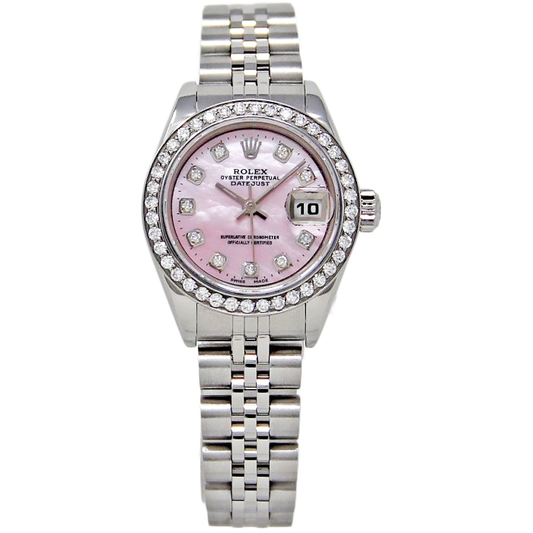 Rolex Datejust 26 mm, rosa Perlmutt, 2004, Diamant-Zifferblatt, Edelstahl, Uhr 79174