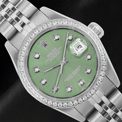 Rolex Datejust 26 mm olivgrünes Diamantzifferblatt Edelstahluhr