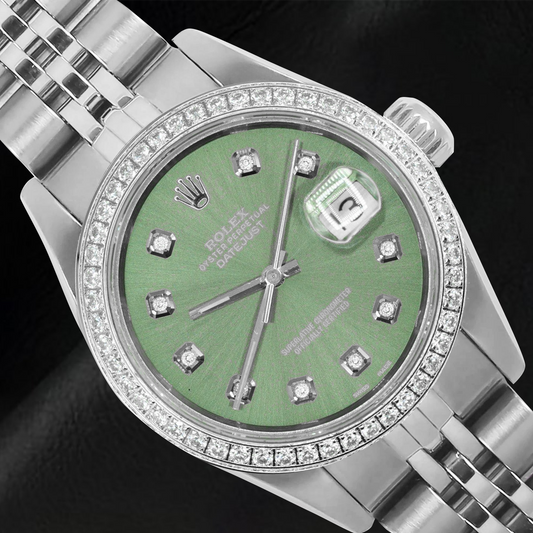 Rolex Datejust 26 mm olivgrünes Diamantzifferblatt Edelstahluhr