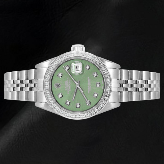 Rolex Datejust 26 mm olivgrünes Diamantzifferblatt Edelstahluhr