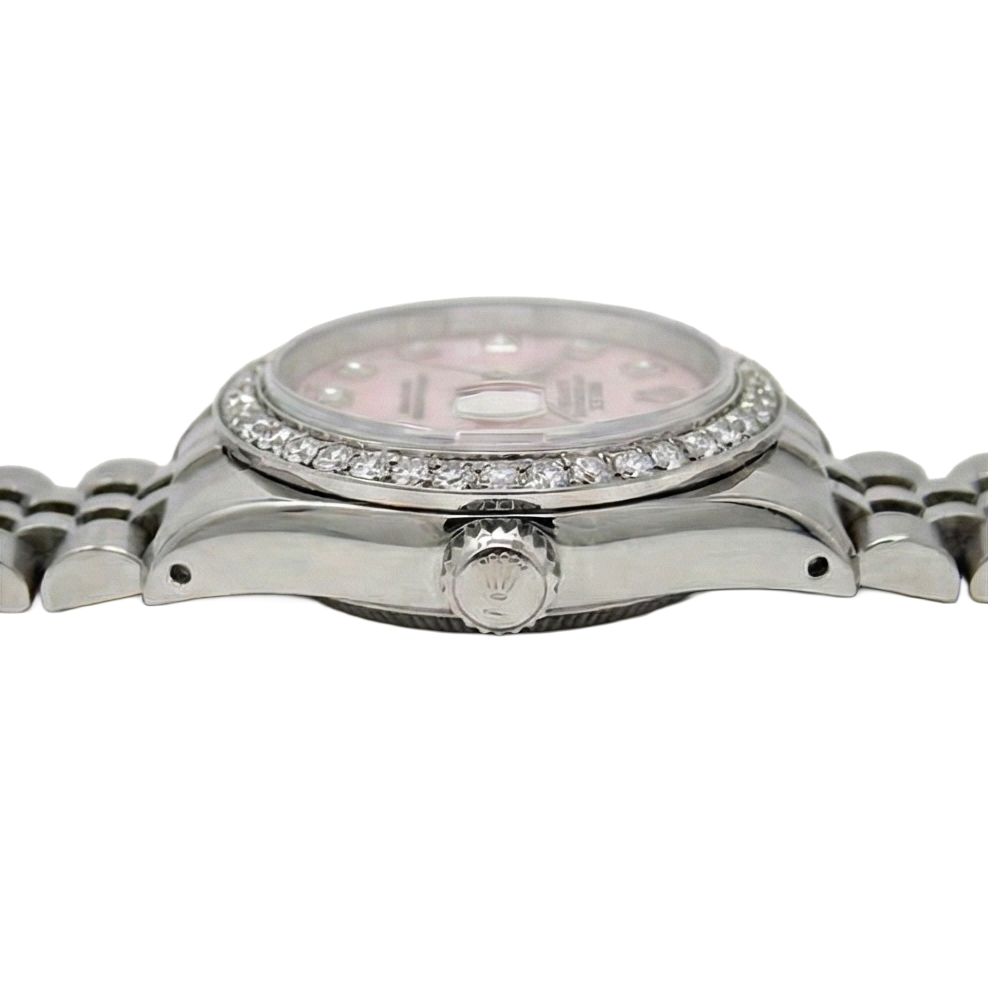 Rolex Datejust 26 mm, rosa Perlmutt, 2004, Diamant-Zifferblatt, Edelstahl, Uhr 79174