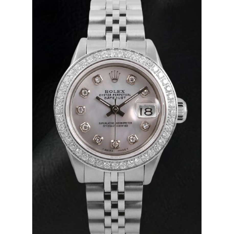 Rolex Datejust 26 mm weißes Perlmutt-Zifferblatt Diamant-Lünette Edelstahluhr
