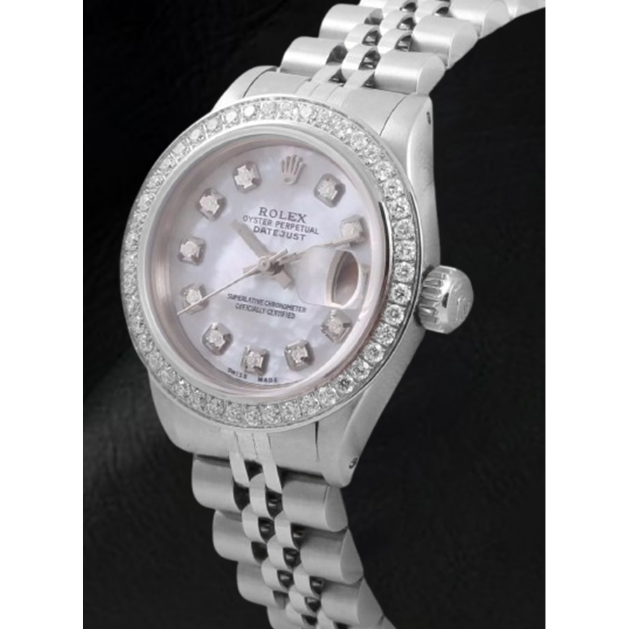 Rolex Datejust 26 mm weißes Perlmutt-Zifferblatt Diamant-Lünette Edelstahluhr