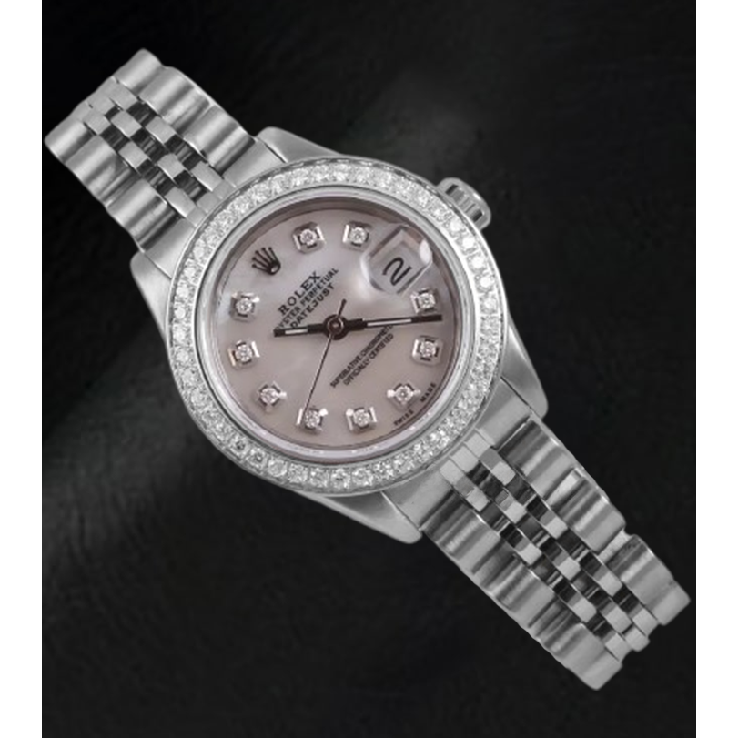 Rolex Datejust 26 mm weißes Perlmutt-Zifferblatt Diamant-Lünette Edelstahluhr