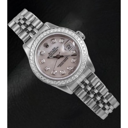 Rolex Datejust 26 mm weißes Perlmutt-Zifferblatt Diamant-Lünette Edelstahluhr