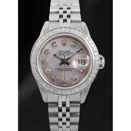 Rolex Datejust 26 mm weißes Perlmutt-Zifferblatt Diamant-Lünette Edelstahluhr