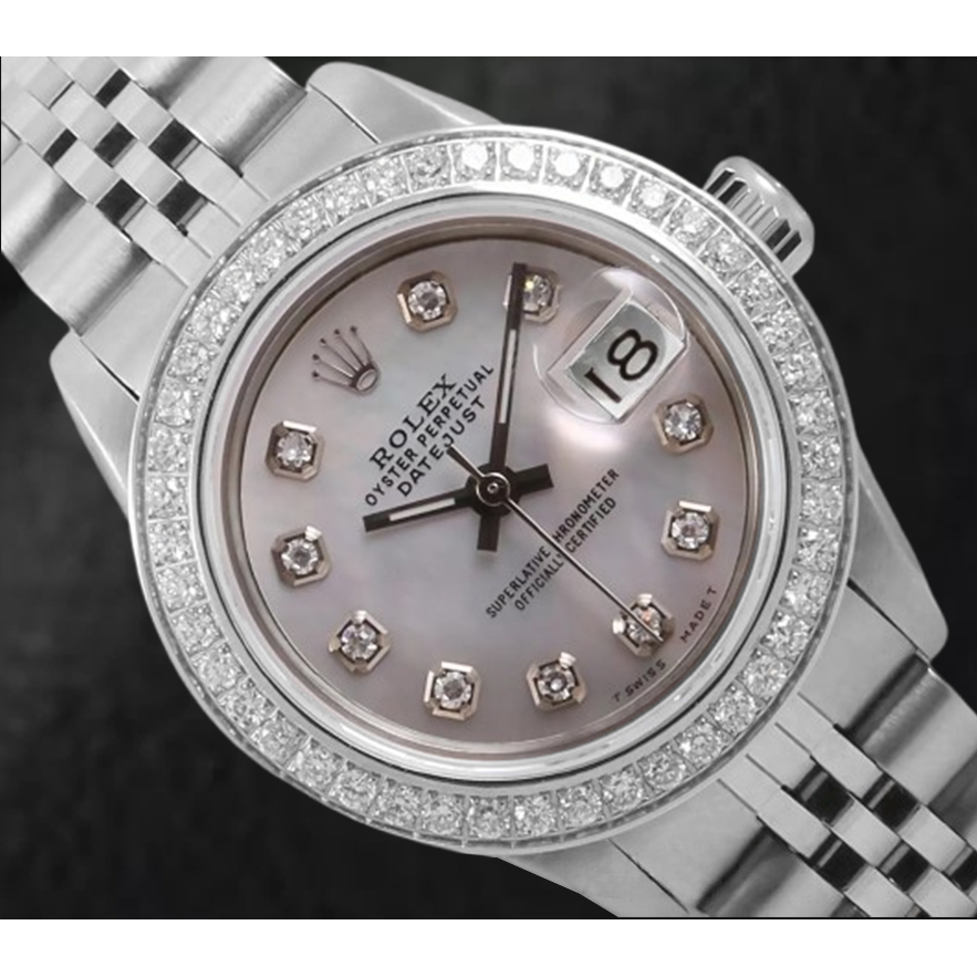 Rolex Datejust 26 mm weißes Perlmutt-Zifferblatt Diamant-Lünette Edelstahluhr