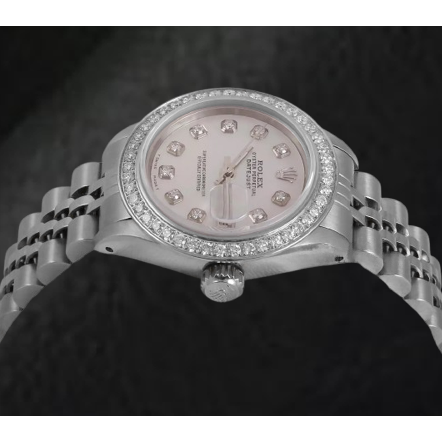 Rolex Datejust 26 mm weißes Perlmutt-Zifferblatt Diamant-Lünette Edelstahluhr