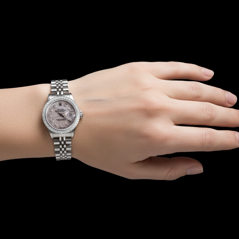 Rolex Datejust 26 mm weißes Perlmutt-Zifferblatt Diamant-Lünette Edelstahluhr P1