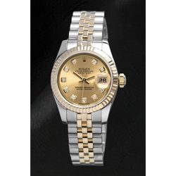 Rolex Datejust, 26 mm, zweifarbig, champagnerfarbenes Diamant-Zifferblatt, versteckter Verschluss, Schnelleinstellung
