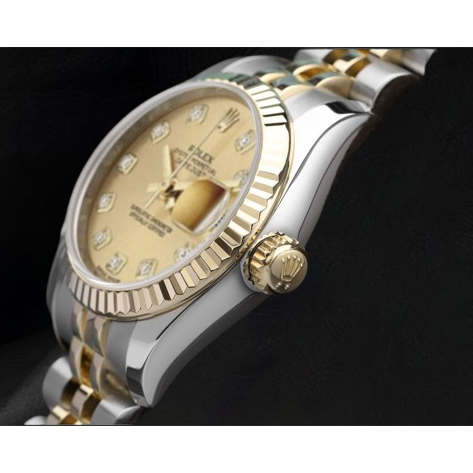 Rolex Datejust, 26 mm, zweifarbig, champagnerfarbenes Diamant-Zifferblatt, versteckter Verschluss, Schnelleinstellung3