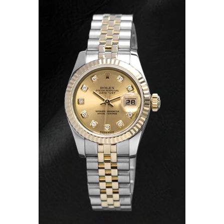 Rolex Datejust, 26 mm, zweifarbig, champagnerfarbenes Diamant-Zifferblatt, versteckter Verschluss, Schnelleinstellung