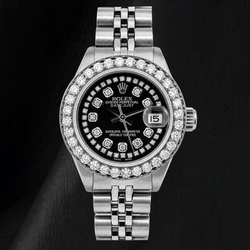 Rolex Datejust 26 mm 6916 Edelstahluhr, schwarzes Diamantzifferblatt mit Diamantkranz