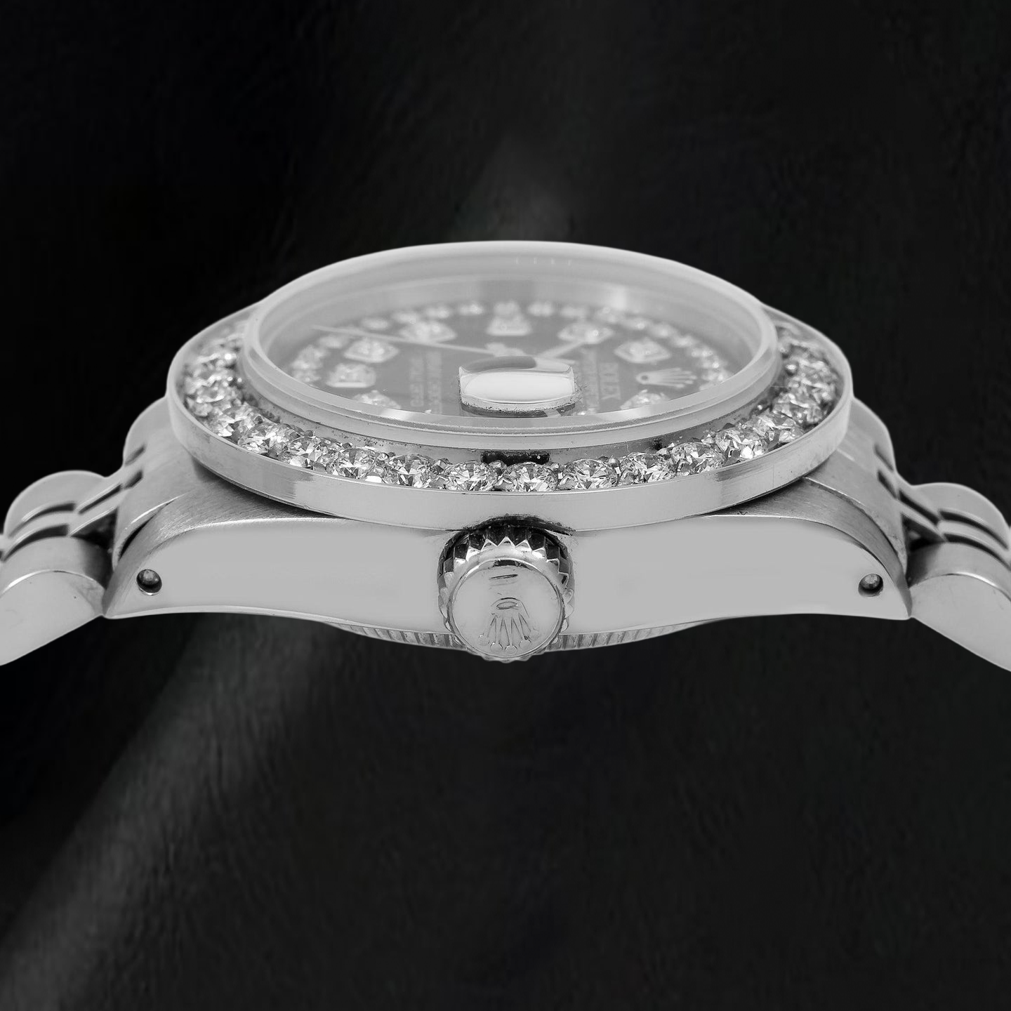 Rolex Datejust 26 mm 6916 Edelstahluhr, schwarzes Diamantzifferblatt mit Diamantkranz