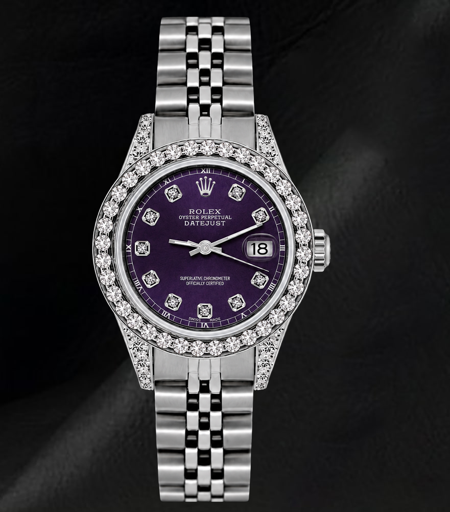 Rolex Datejust 26 mm 6916 Violettes Diamantzifferblatt Jubilé-Armband Edelstahl Uhr