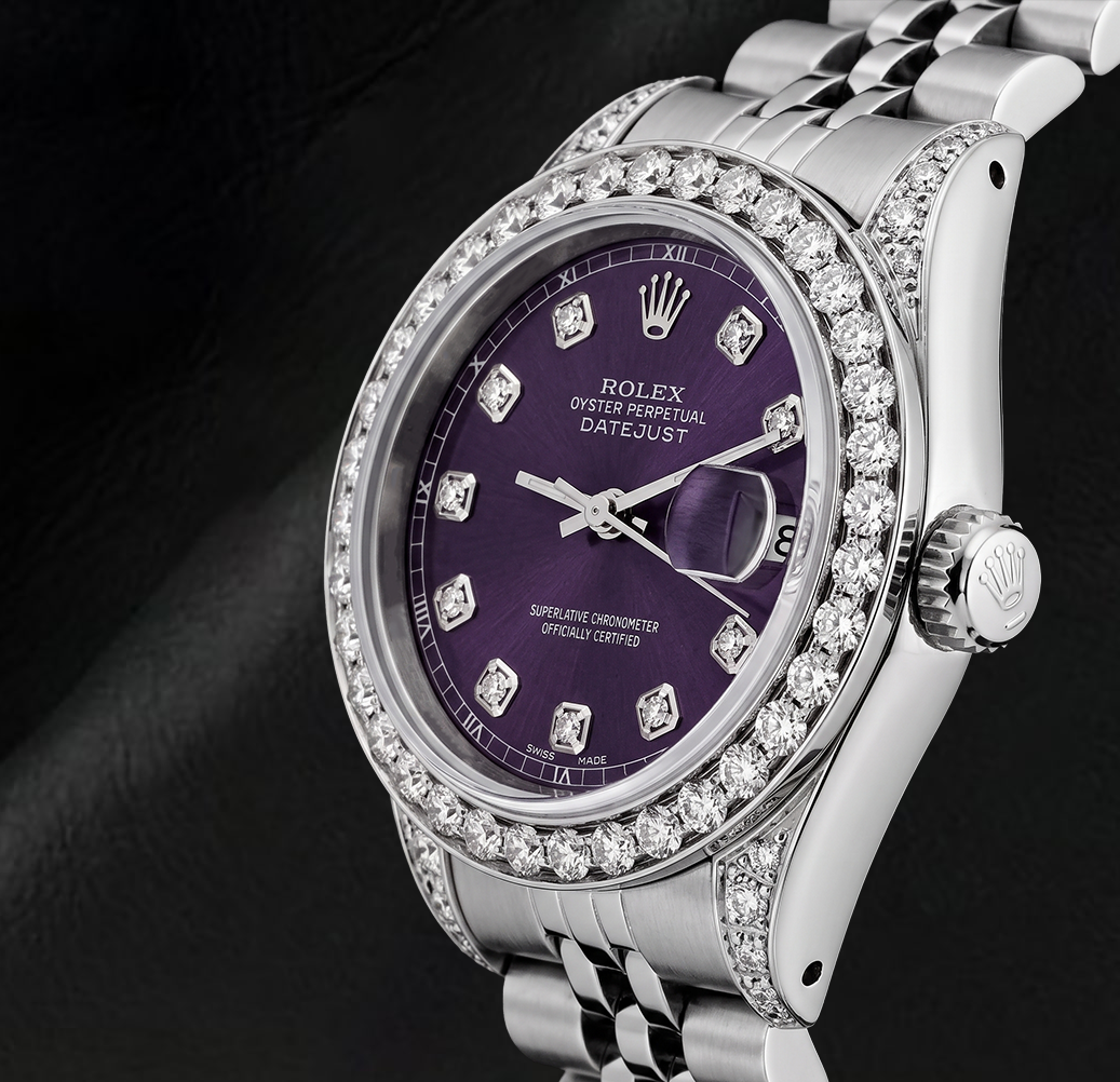 Rolex Datejust 26 mm 6916 Violettes Diamantzifferblatt Jubilé-Armband Edelstahl Uhr
