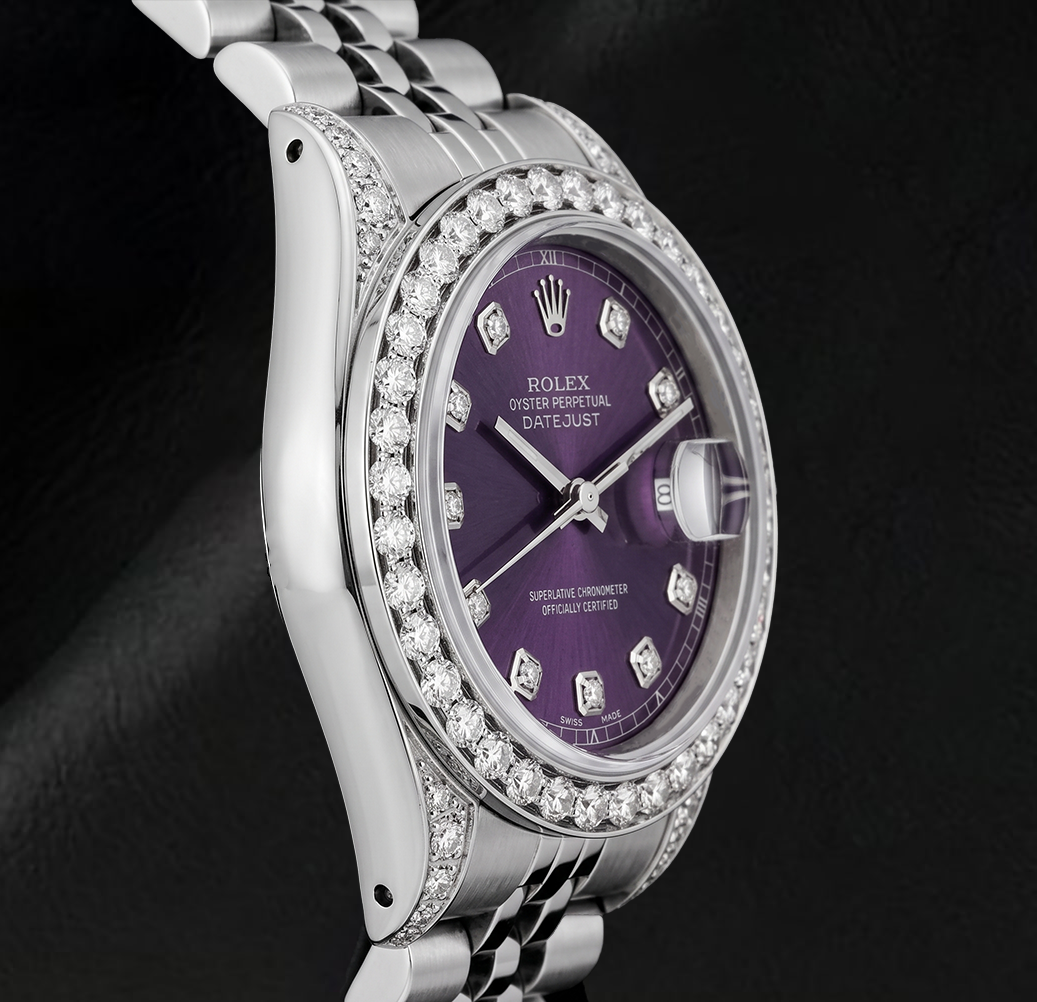 Rolex Datejust 26 mm 6916 Violettes Diamantzifferblatt Jubilé-Armband Edelstahl Uhr